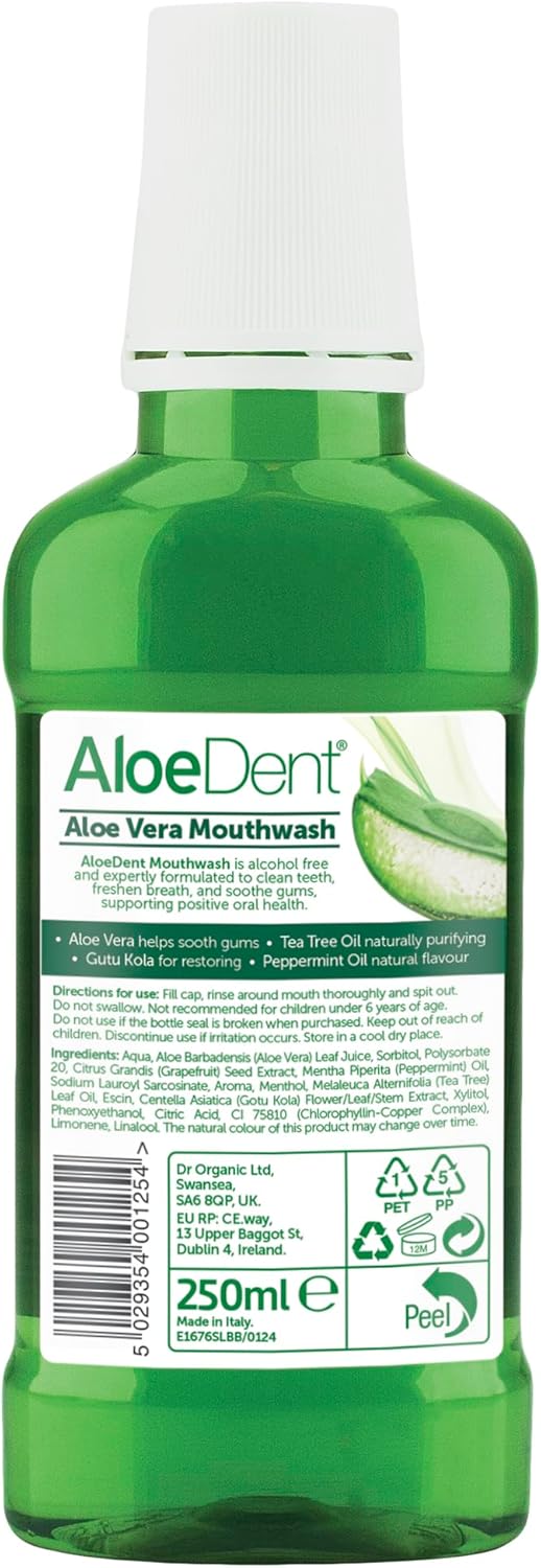 Optima Aloedent, Aloe Vera Mouthwash Fluoride Free, Natural Action, Vegan, Cruelty Free, Sls Free, Alcohol Free, Healthy Gums, 250 Ml