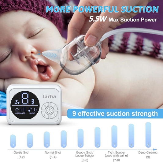 Nasal Aspirator for Baby, Electric Kids & Toddler Nose Sucker with Adjustable 9 Levels Suction, Rechargeable with Night Light and 10 Soothing Music