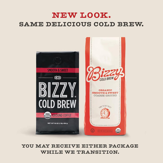 Bizzy Organic Cold Brew Coffee | Smooth & Sweet Blend | Coarse Ground Coffee | Micro Sifted | Specialty Grade | 100% Arabica | 1 Lb