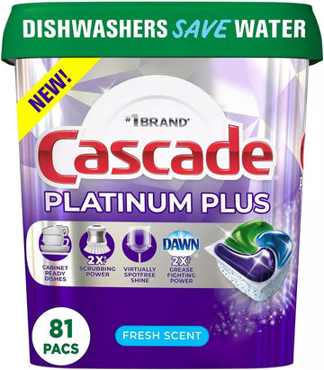 Cascade Platinum Plus ActionPacs Dishwasher Detergent Pods, Fresh Scent (81 Ct)