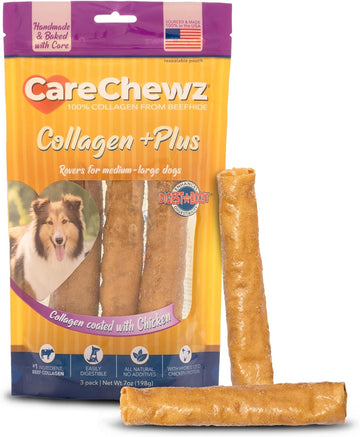 Pet Factory Carechewz Collagen +Plus 9" Rovers Dog Chew Treats - Chicken Flavor, 3 Count/1 Pack