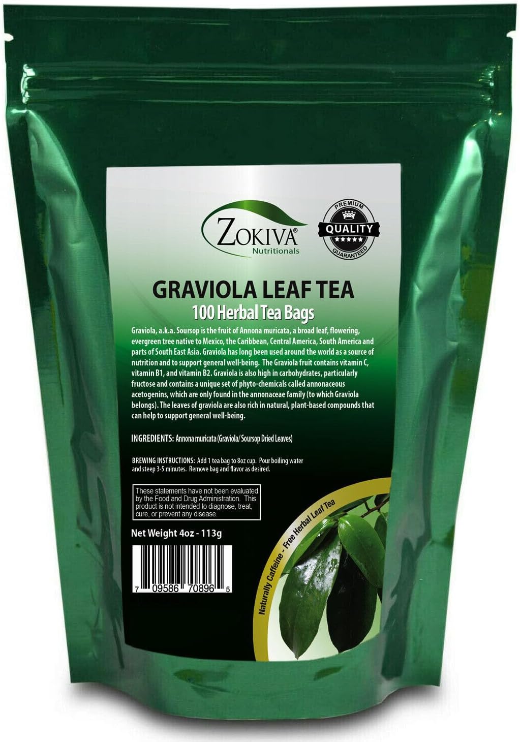 Graviola Tea 100 Bags Soursop - Organic Annona Muricata - Guanabana Herbal Tea - 100% Pure Soursop Leaf For - Caffeine-Free, Premium Quality Graviola Tea Bags
