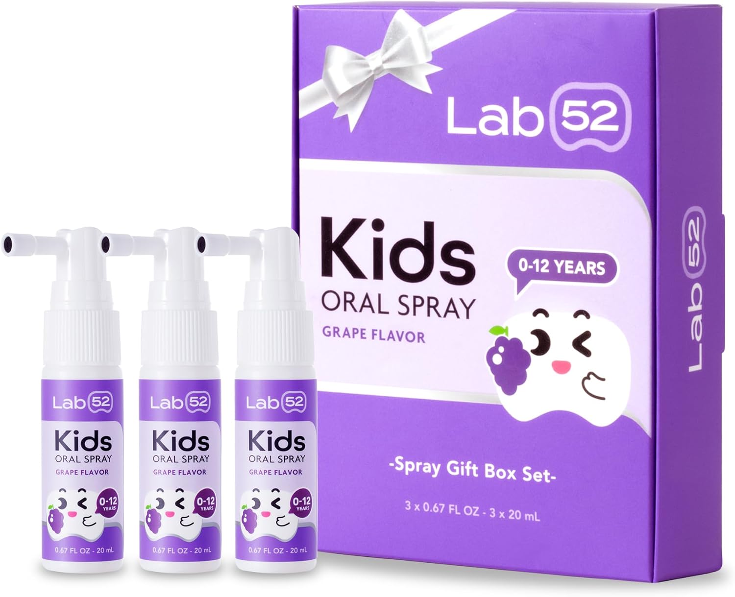 Lab52 Kids Oral Spray Gift Box, Toddler Toothpaste Helper For Cavity Repair And Fresh Breath, Children Anticavity With Fluoride Free For Newborn To Preschoolers, Xylitol Grape Flavor (3 Packs)