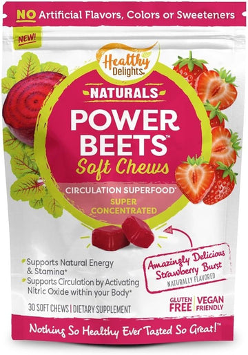 Healthy Delights Naturals Power Beets Soft Chews, Delicious Strawberry Burst, Concentrated Superfood Supplement, Supports Circulation, Natural Energy & Stamina, 30 Count