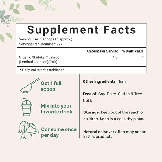 Micro Ingredients Organic Shiitake Mushrooms Powder, 8 Ounce, Made From The Finest Dried Shiitake Mushroom, Stronger Umami Flavor Than Fresh Mushrooms, Great For Sauce, Soup And Pasta
