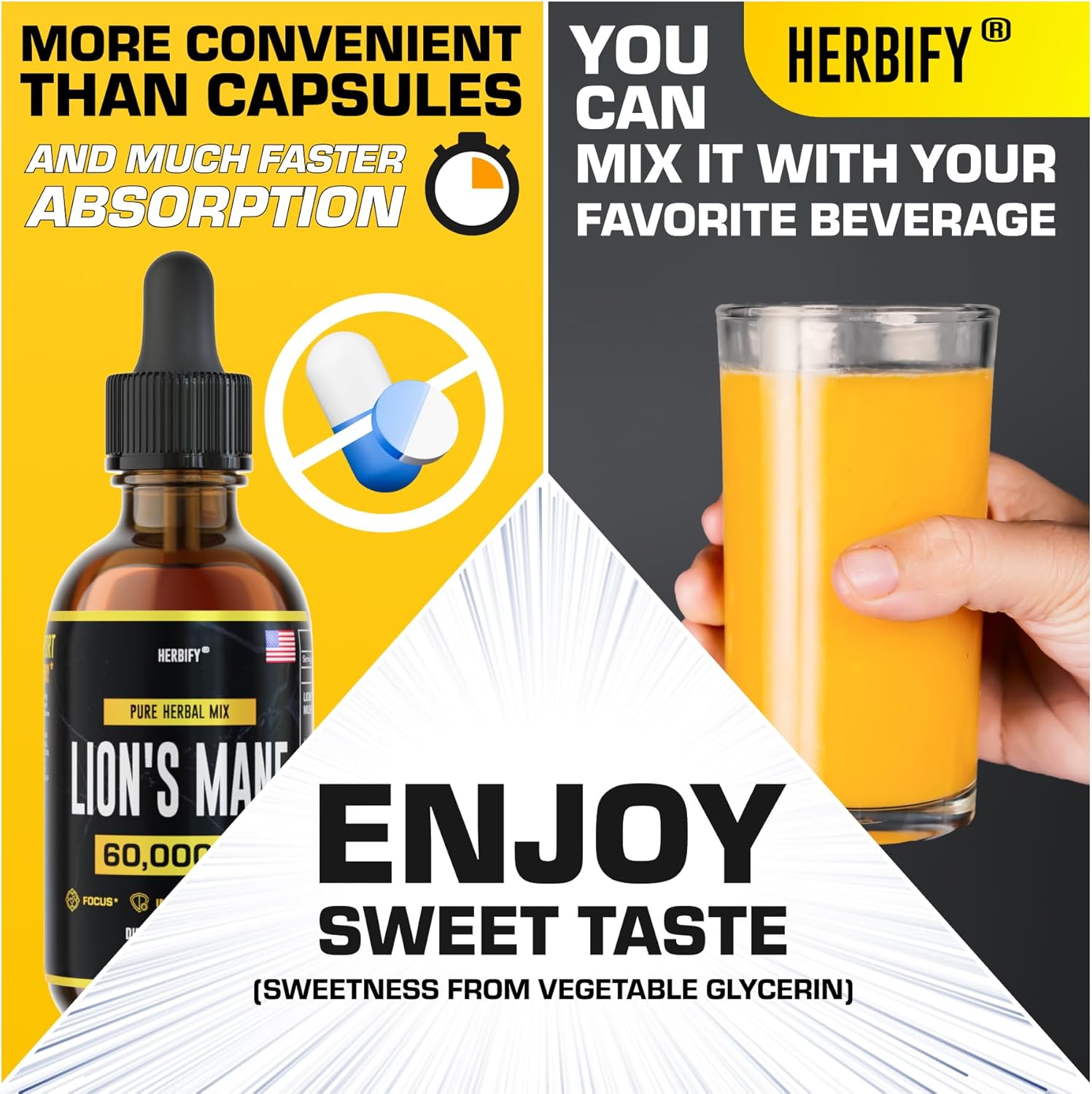 Herbify Lions Mane - Lions Mane Mushroom Supplement- Lions Mane Tincture - Lions Mane Immune Support - Lions Mane Tincture For Memory, Focus & Clarity - Daily Mushroom Supplement 2 Fl Oz : Health & Household