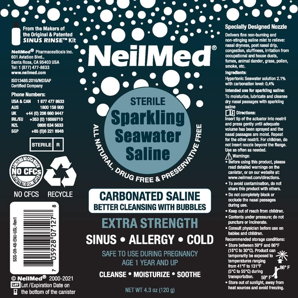 NeilMed Sparkling Seawater Extra Strength Nasal Saline Spray 125 mL : Health & Household