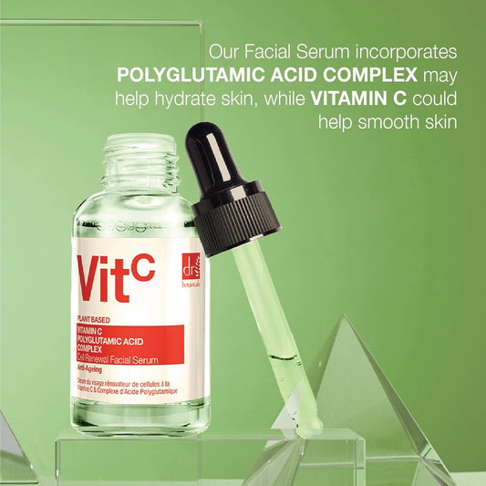 Dr Botanicals Anti Aging Facial Serum With 3% Vitamin C & 1% Polyglutamic Acid Complex | Hydration, Wrinkle Reduction, And Youthful Radiance In One Bottle | Luxury Anti-Aging Skincare