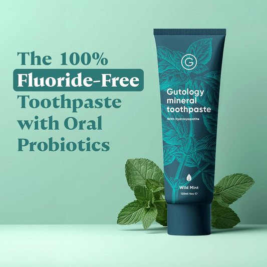Gutology Natural Hydroxyapatite Toothpaste 120Ml Microbiome Friendly Fluoride Free Toothpaste Remineralising Enamel Repair Suitable For Adults & Children Helps Sensitive Teeth Whitening - Wild Mint