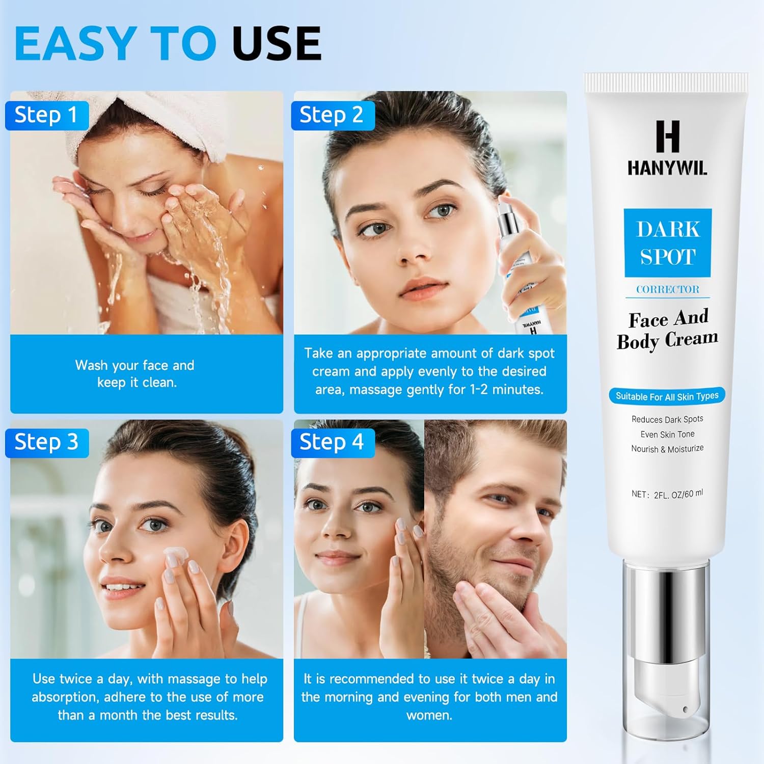 HANYWIL Dark Spot Remover for Face Cream, Dark Spot Corrector, Rapid Tone Repair Retinol, Skin Brown Spot Remover, Skin Care Face Cream, Sun Spot Remover, Age Spot Corrector for Women Men (2 Fl Oz) : Beauty & Personal Care