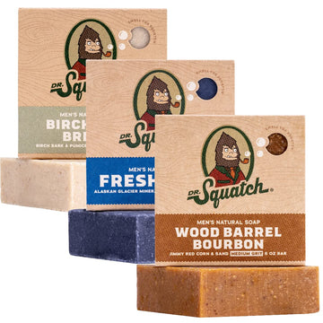 Dr. Squatch Natural Bar Soap For Men - Cold Process Soap With No Harsh Chemicals - Sierra Storm, Sandalwood Summit & Birchwood Breeze (5 Oz, 3-Pack)