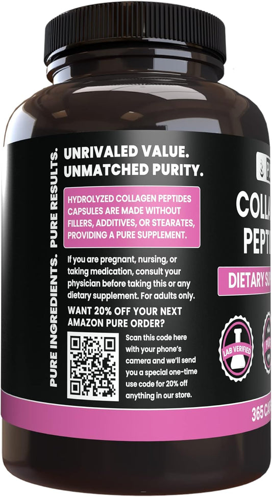 Pure Original Ingredients Collagen Peptides (365 Capsules) No Magnesium Or Rice Fillers, Always Pure, Lab Verified