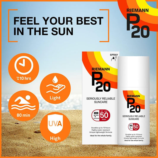 Riemann P20 Sunscreen Spf50 Spray 200Ml | Long Lasting Uva & Uvb Protection For Up To 10 Hours | Highly Water Resistant