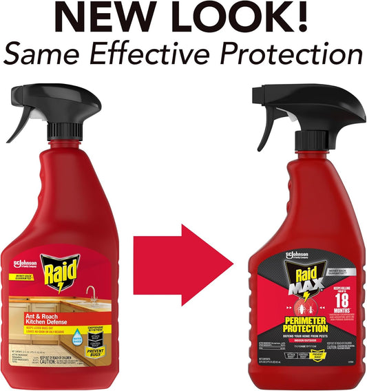 Raid Max Perimeter Protection Ant & Roach Killer Spray, Prevents Bugs By Killing For Up To 18 Months, Indoor And Outdoor Use