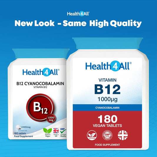 Vitamin B12 Cyanocobalamin High Strength 1000Mcg 180 Tablets (V) Tiredness And Fatigue. Vegan. Made In The Uk By Health4All