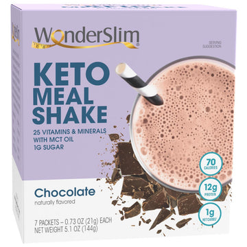 Wonderslim Keto Meal Replacement Shake, Chocolate, Low Carb, C8 Mcts, 12G Protein, Collagen, 25 Vitamins & Minerals, Gluten Free (7Ct)