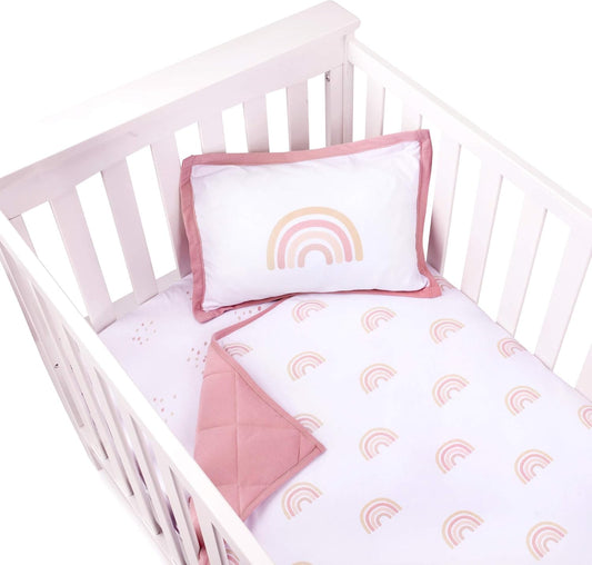 Ely'S & Co. Baby Toddler Bedding Sets For Baby Boy And Baby Girl — Perfect For Toddler Beds — 3 Piece Set Includes Crib Sheet, Quilted Blanket, And Decorative Toddler Pillowcase (Pink Rainbow)