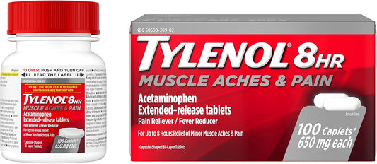 Tylenol 8 Hour Muscle Aches & Pain, 650 Mg Extended-Release Acetaminophen Tablets For Muscle And Joint Pain, Bi-Layer Design For Quick And Long Lasting Relief, 100 Count