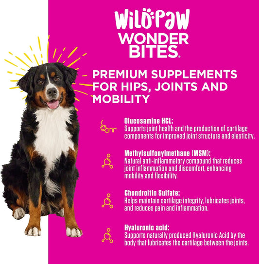 WonderBites for HIPS, Joints, & Mobility -90 Soft Chews- Improves Mobility, Reduces Pain - Glucosamine, MSM, Hyaluronic Acid, Hemp, Turmeric, & More – Joint Supplement for Dogs