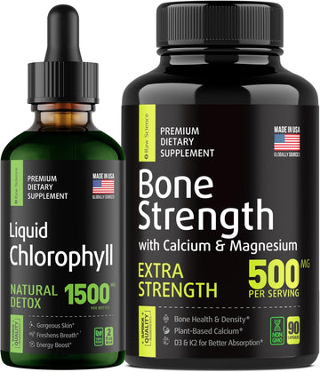 S Raw Science Healthy Aging - Immune Support & Internal Deodorant Bone Strength Supplements - Liquid Chlorophyll 1500Mg 2Oz Calcium Magnesium Supplement 500Mg 90Pcs