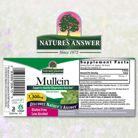 Nature's Answer Mullein Leaf with Organic Alcohol 2000mg 2 Extract | Supports Respiratory Function | Vegan, Non-GMO, Gluten-Free, Kosher | Single Count