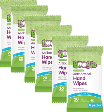 Hand Sanitizer Wipes By Boogie Wipes, Alcohol-Free, Hypoallergenic And Moisturizing Aloe, Boogie Hand Wipes For Adults And Kids, 6 Packs Of 20 (120 Total Wipes)