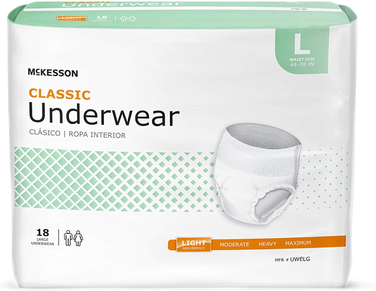 McKesson Classic Underwear, Incontinence, Light Absorbency, Large, 18 Count