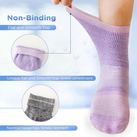 Bulinlulu Bamboo Viscose Diabetic Socks With Grippers For Men Women -6 Pairs Non Binding Ankle Slipper Socks Size 6-9 9-12