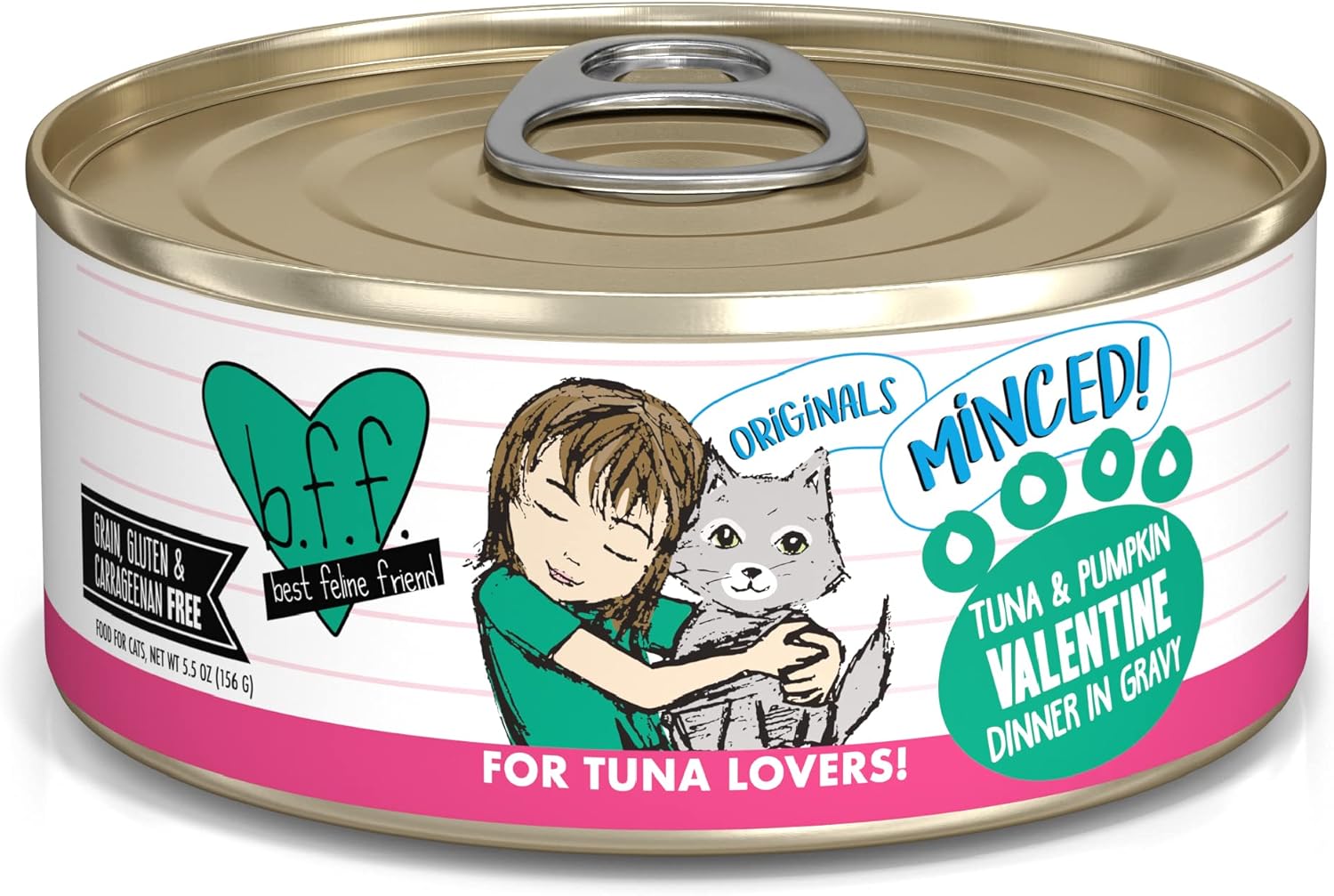 Weruva Best Feline Friend (B.F.F.) Tuna & Pumpkin Valentine With Tuna & Pumpkin In Gravy Cat Food, 5.5Oz Can (Pack Of 24), Green