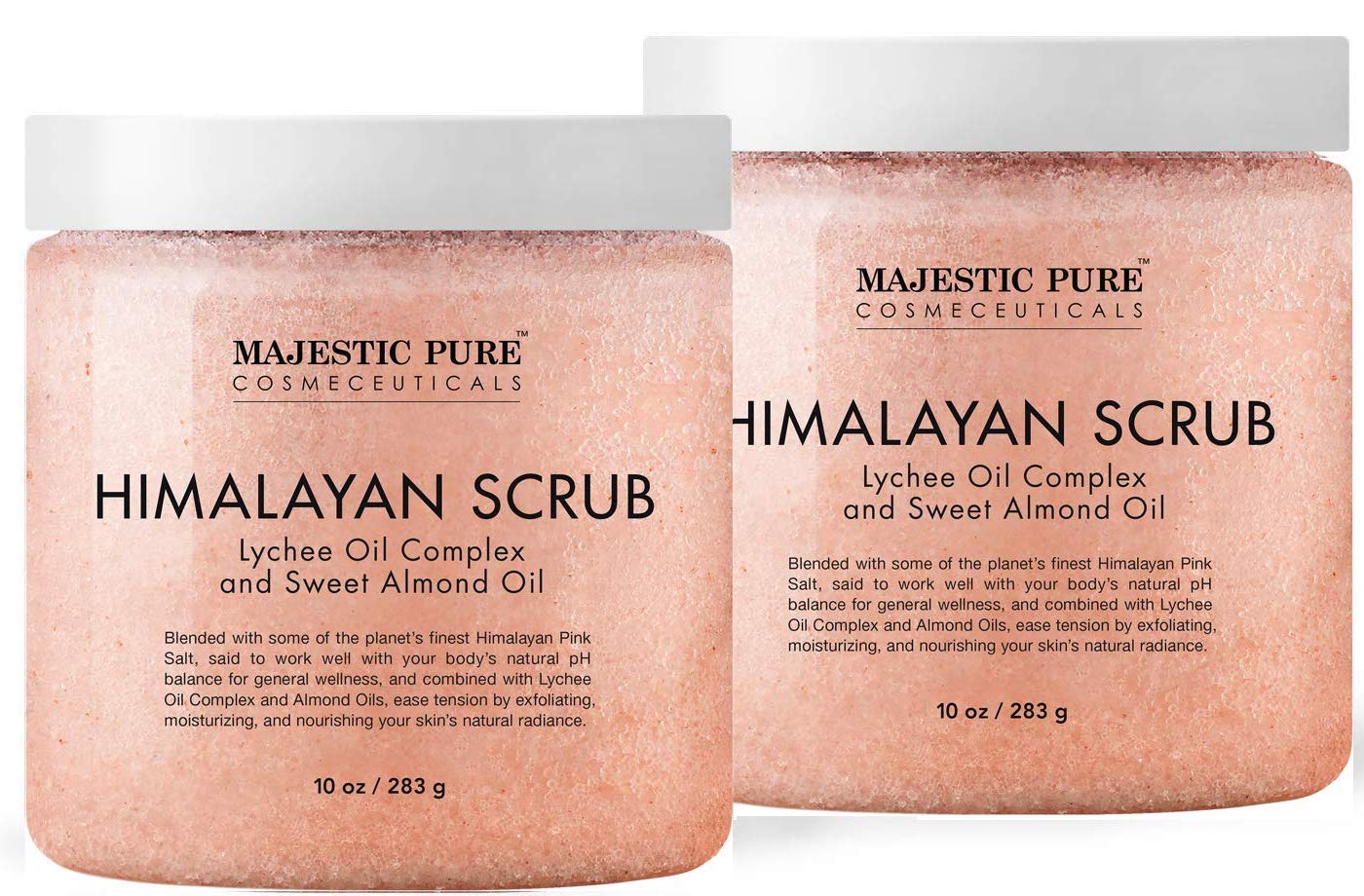 Majestic Pure Himalayan Salt Body Scrub with Lychee Oil, Exfoliating Salt Scrub to Exfoliate & Moisturize Skin, Deep Cleansing - 10 oz (Pack of 2)