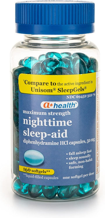 Nighttime Sleep Aid Diphenhydramine 50 mg Softgels Maximum Strength, 160 Count