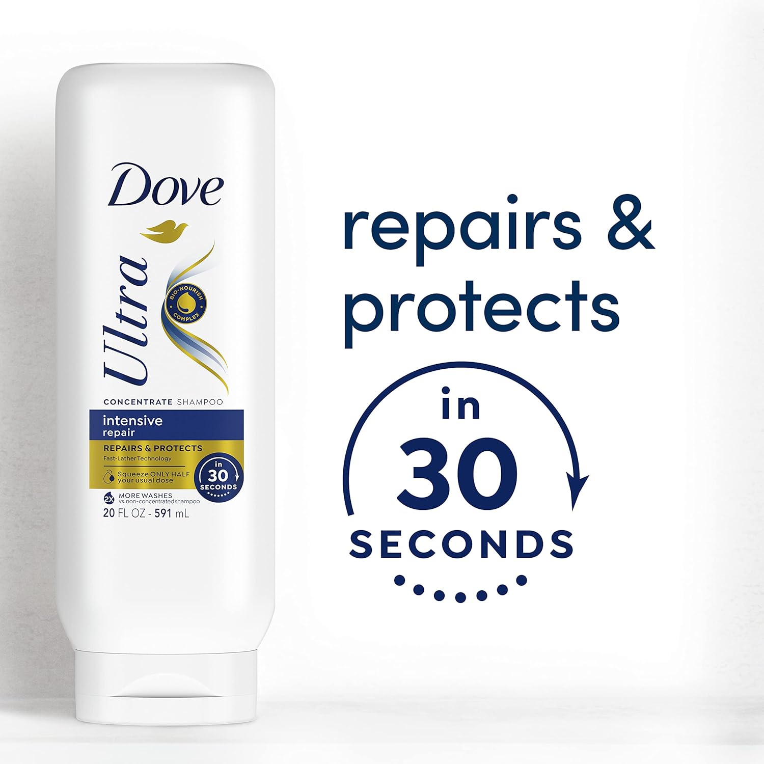 Dove Ultra Intensive Repair Concentrate Shampoo for Damaged Hair Fast Lather Technology Repairs and Protects in 30 Seconds with 2X More Washes 20 oz : Beauty & Personal Care