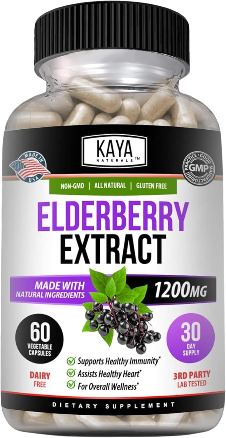 Kaya Naturals Elderberry Immune Support | Elderberry With Zinc And Vitamin C For Adults Elderberry Vitamins, Probiotics & Turmeric 1200Mg Immune System Booster Capsules - 60 Count