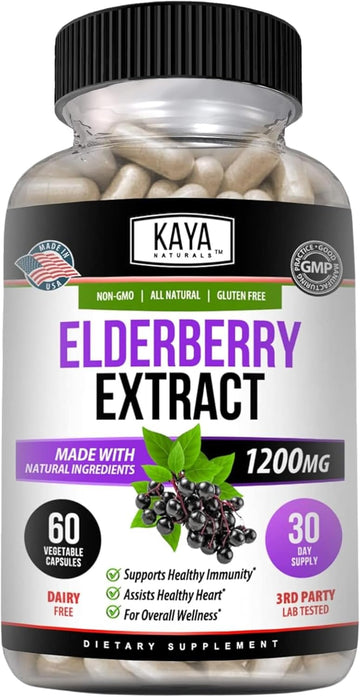 Kaya Naturals Elderberry Immune Support | Elderberry With Zinc And Vitamin C For Adults Elderberry Vitamins, Probiotics & Turmeric 1200Mg Immune System Booster Capsules - 60 Count