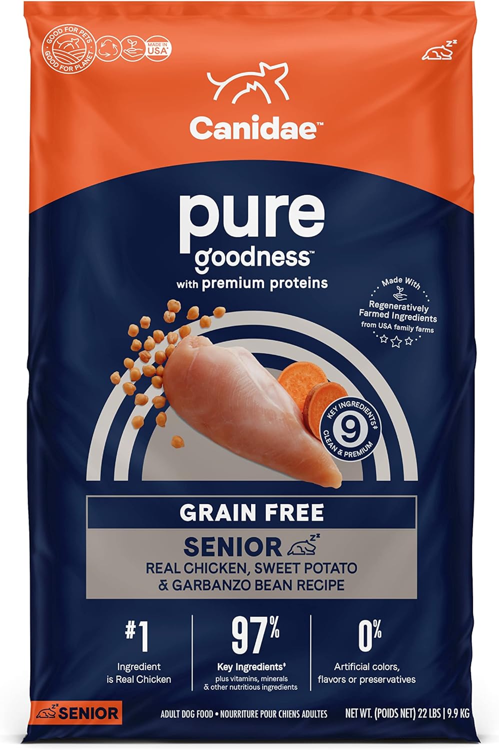 Canidae Pure Senior Real Chicken, Sweet Potato & Garbanzo Bean Recipe Dog Dry 22 Lbs