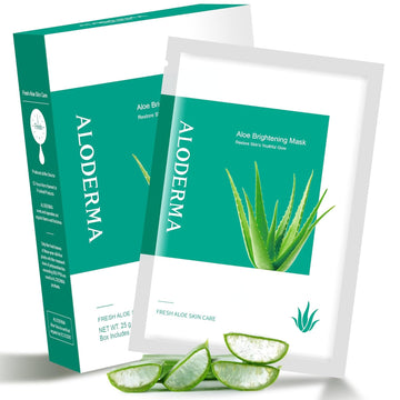 Aloderma Brightening Sheet Masks with 88% Organic Aloe Vera - 5 Pack Facial Masks with Niacinamide, Arginine for Radiant Skin - Evens Skin Tone & Revitalizes Rough, Dull Skin - Aloe Face Mask Sheet