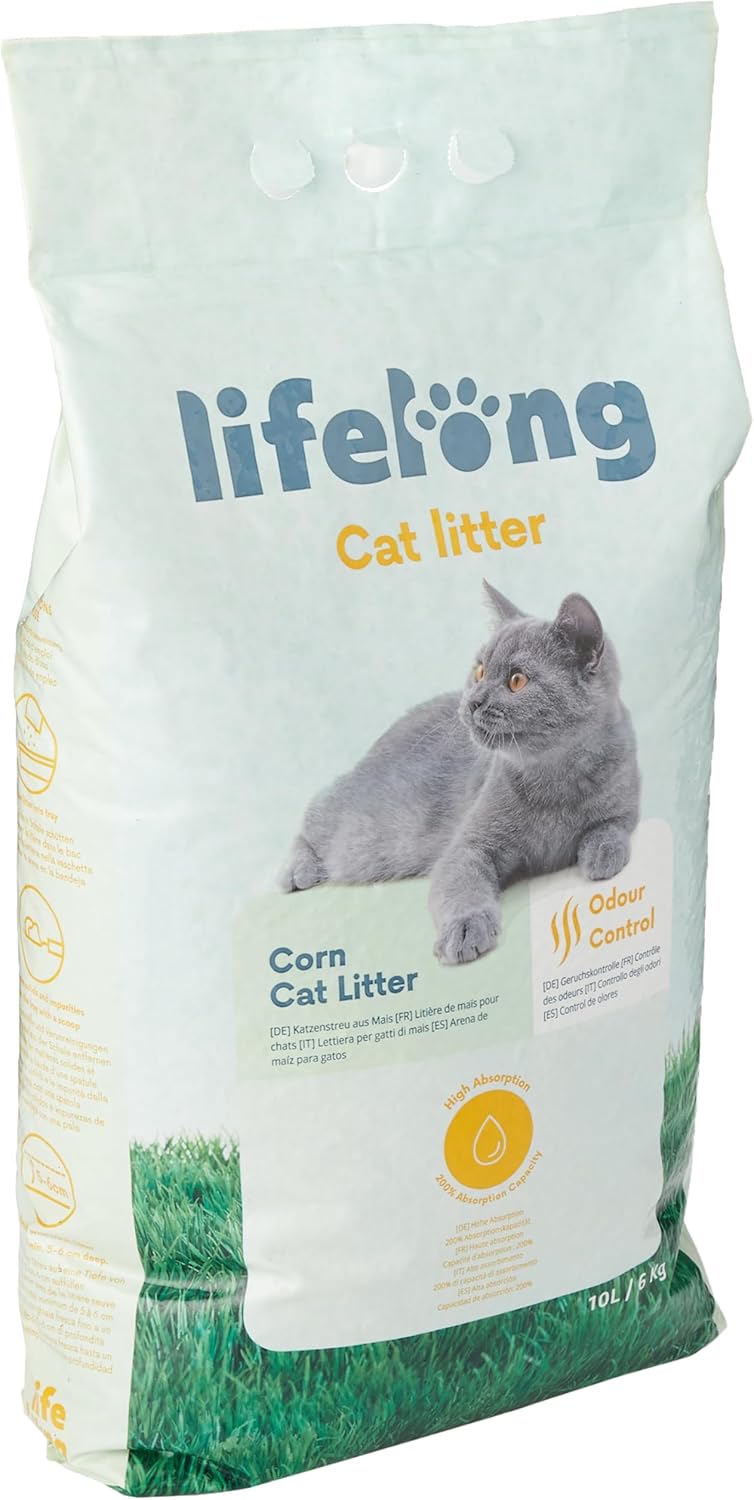 Amazon Brand - Lifelong Clumping Corn Cat Litter, Unscented, 10 L (Pack of 1)?5400606995864