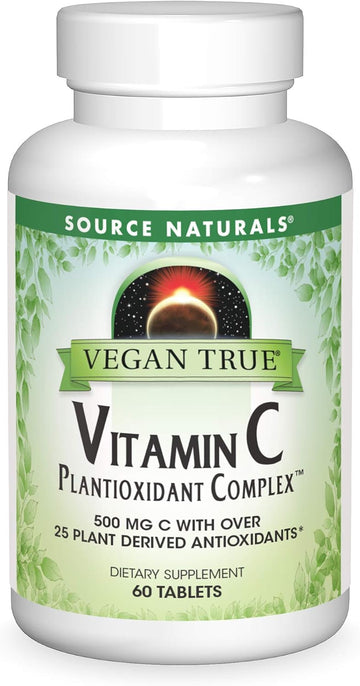 Source Naturals Vegan True Vitamin C Plantioxidant Complex, 500Mg Vitamin C With Over 25 Plant Derived Antioxidants* - 60 Tablets