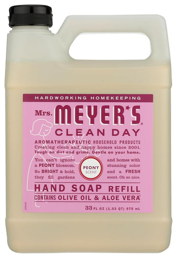 Mrs. Meyer'S Clean Day Liquid Hand Soap Refill, Cruelty Free And Biodegradable Hand Wash Made With Essential Oils, Peony Scent, 33 Oz
