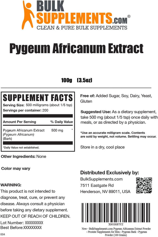 Bulksupplements.Com Pygeum Africanum Extract Powder - From Pygeum Bark, Pygeum Supplement - Pygeum Powder, Gluten Free - 5000Mg Per Serving, 100G (3.5 Oz) (Pack Of 1)