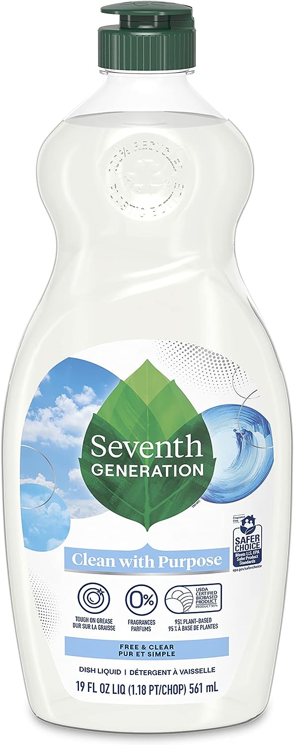Seventh Generation Liquid Dish Soap, Free & Clear, Gentle on Sensitive Skin, 19 Fl Oz