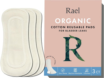 Rael Reusable Pads, Organic Cotton Cover - Postpartum Essential, Incontinence Pads For Women, Bladder Leakage Pads, Thin Cloth Pads, Leak Free, Washable, Neutral Color, 3 Count (Petite)