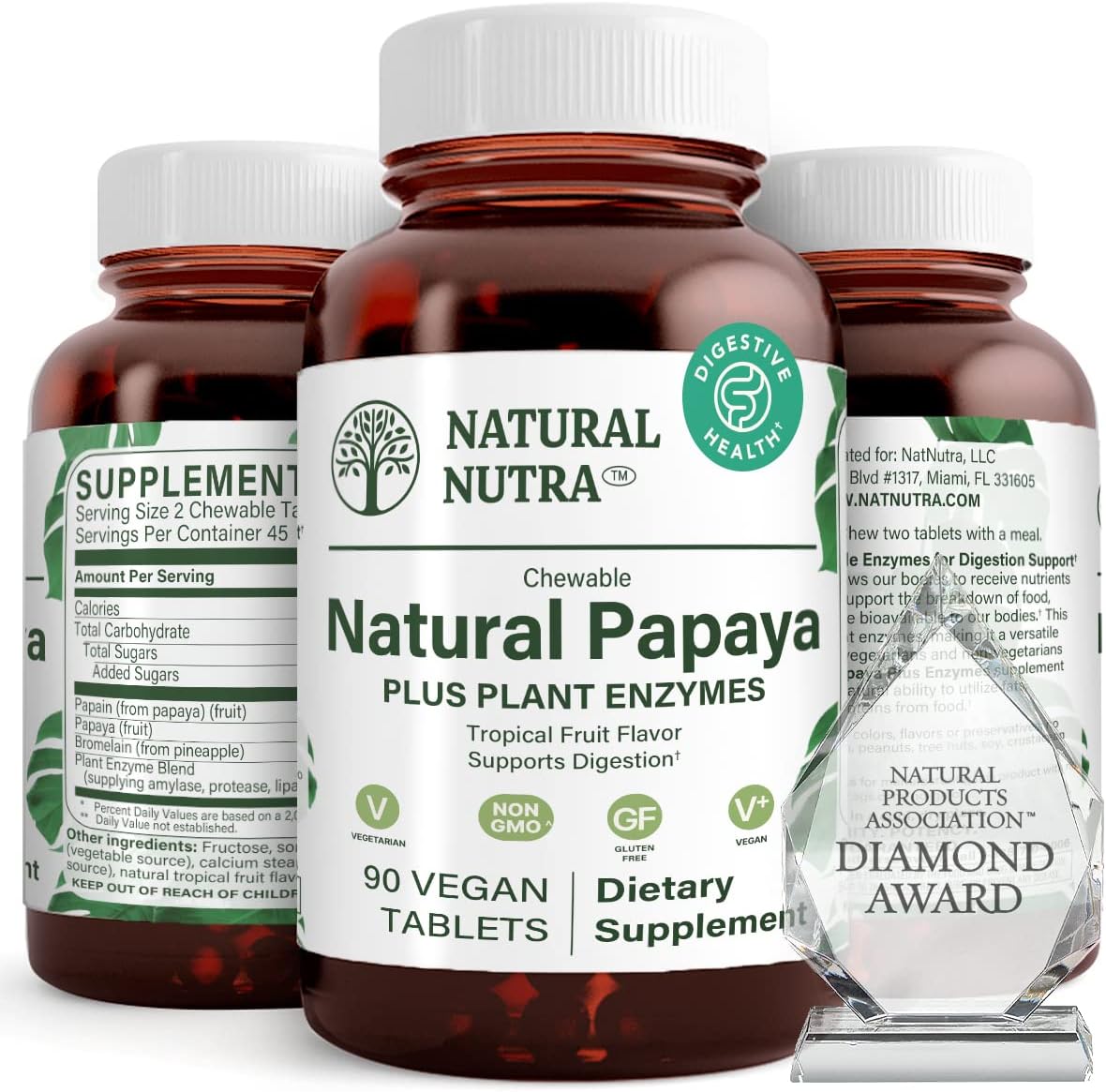 Natural Nutra Papaya Chewable Enzymes for Digestion and Body Cleanse - Supports Digestive Health, Ease Gastrointestinal Discomfort - Nutrient Absorption and Reduces Bloating - 90 Vegan Tablets