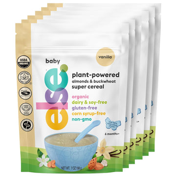 Else Nutrition Super Cereal For Babies 6 Mo+, Made With Real Whole Plants For A Nutritionally Balanced Meal, With Gluten Free Carbs And Plant Protein (Vanilla, 6 Pack)