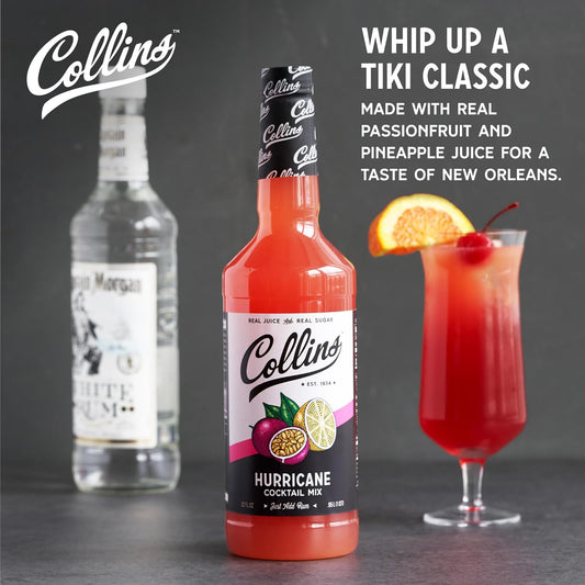 Collins Hurricane Mix | Made With Real Passion Fruit, Pineapple, and Lemon Juice, with Natural Flavors | New Orleans Cocktail Mixer, Home Bar accessories Cocktail Mixers, 32 fl oz