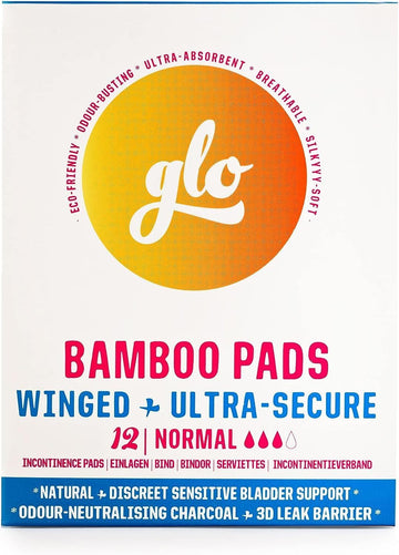 glo Organic Bamboo Light Incontinence Pads Ultra Biodegradable for Sensitive Bladders & Periods - Superior Leak Protection and Comfort Sanitary Towels - 12 Count