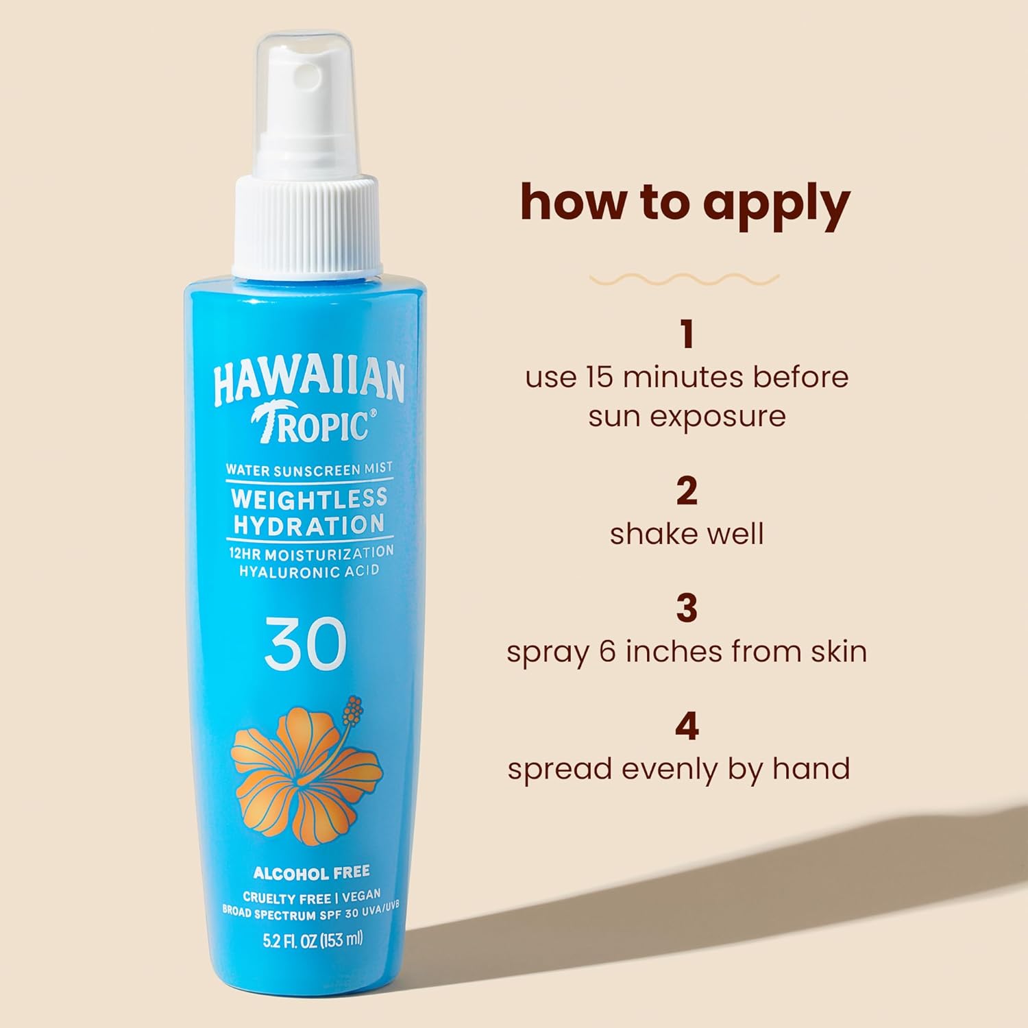 Hawaiian Tropic Weightless Hydration Water Mist for Body SPF 30, 5.2 oz. | Hawaiian Tropic Body Spray Sunscreen Mist, SPF Spray, Non-Aerosol Sunscreen Spray, Water Based Sunscreen, 5.2 oz : Beauty & Personal Care