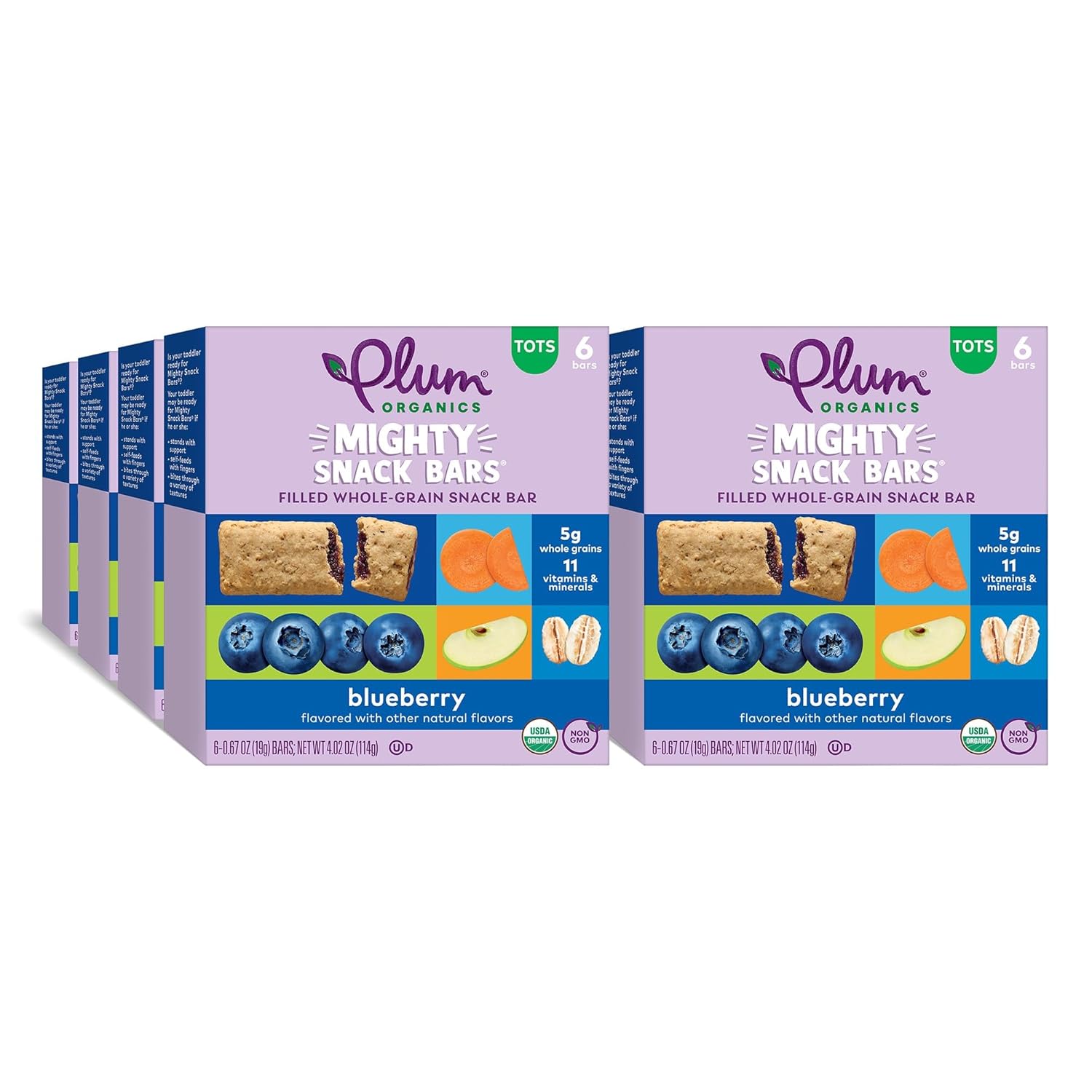 Plum Organics Mighty Snack Bars - Blueberry - 0.67 Oz Bars (Pack Of 48) - Organic Fruit And Vegetable Toddler Food Snack Bars