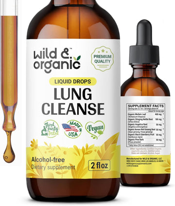 Wild & Organic Lung Detox and Cleanse Supplement - Mullein Leaf Tincture - Lung Health Support for Smokers - Vegan, Alcohol Free Drops - 2 fl oz