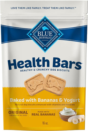 Blue Buffalo Health Bars Crunchy Dog Biscuits, Oven-Baked Dog Treats Made With Natural Ingredients, Bananas & Yogurt, 16-Oz. Bag